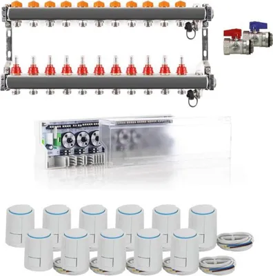 Produktbild von Heizkreisverteiler Komplettset PREMIUM PLUS für Fußbodenheizung 11 Heizkreise