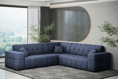 Productafbeelding van Designbank NANCY, stoffen bekleding, kleur: Perfect Harmony marineblauw, universele opstelling (kan aan beide kanten)