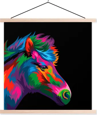 Produktbild von MuchoWow® Textilposter Pferd - Rot - Lila - Mädchen - Kinder - Mädchen 40x40 cm mit holzfarbenen Rahmen - Posterleiste