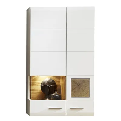 Produktbild von Wohnprogramm Fun Plus - Hängevitrine als stilvoller Wohnzimmerschrank Mattweiß, Eiche Altholz & Hirnholz - zwei Türen