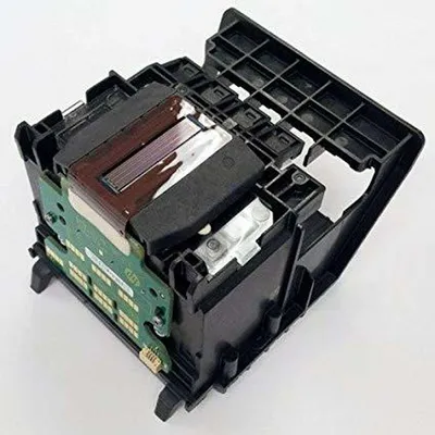 A close-up, angled view of a printer ink cartridge assembly against a white background.
