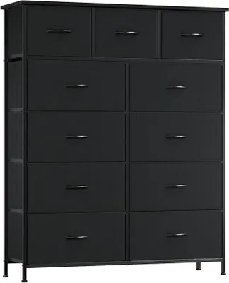 Produktbild von Kommode mit Schubladen, Stoffkommode, Kommode für Schlafzimmer Wohnzimmer Flur, Komodenschrank Schubladenschrank Aufbewahrungsschrank, 11 Stoffschubladen, Schwarz