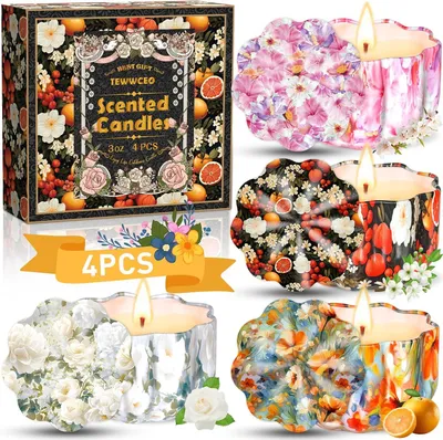 Productafbeelding van Geurkaarsen, kerstcadeau, 4 stuks, aromatherapieset, natuurlijke sojawas, aromakaars met deksel, versier Kerstmis, cadeau voor vrouw, moeder, vrienden