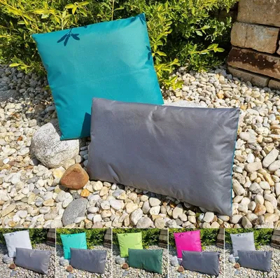 Produktbild von JACK 2er Set 2-farbiges Wende Outdoor Lounge Kissen 45x45cm + 30x50cm Dekokissen Inkl. Füllung Wasserfest Garten Lotus Effekt, Farbe:Petrol - Anthrazit