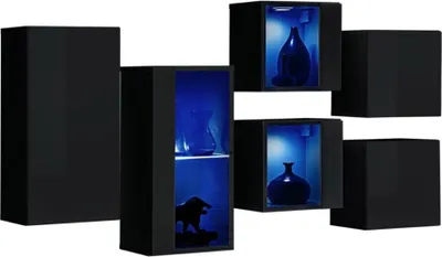 Image de Ensemble meubles de salon SWITCH SBIV design. Coloris noir brillant. Système LED intégré.