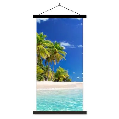 Produktbild von MuchoWow® Textilposter Strand - Meer - Palme - Sonne - Sommer 60x120 cm mit schwarzem Rahmen - Magnete