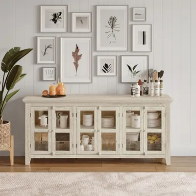 Produktbild von Avola AV1610-70 Kommode im rustikalen Stil mit Glastüren, 178 cm