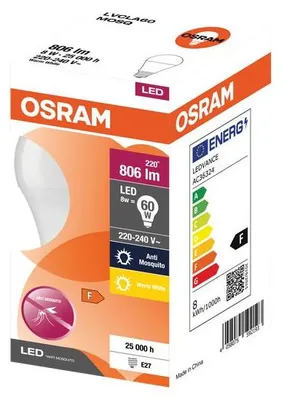 Zdjęcie produktu dla Żarówka LED LCLA60 ANTI MOSQUITO 8W/827 220V E27 LEDVANCE