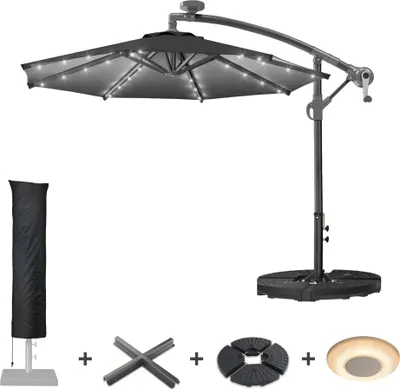 Produktbild von SUNSET | Sonnenschirm | Rund | Ø 300 cm | Schwarz | LED | +Ständer & Hülle | Sonnenschirm, Gartenschirm, Ampelschirm, Balkonschirm