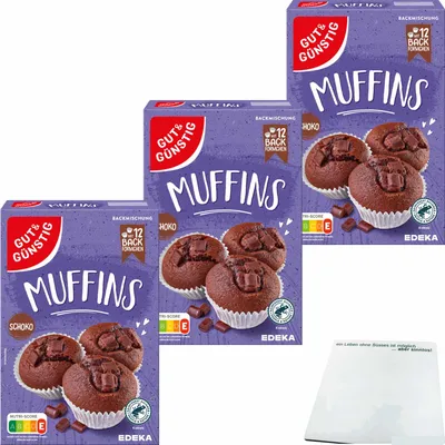 Produktbild von Gut & Günstig Muffins Schoko Backmischung 3er Pack (3x350g Packung) + usy Block