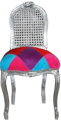Produktbild von Casa Padrino Barock Damen Stuhl  Karo Bunt / Silber - Schminkstuhl