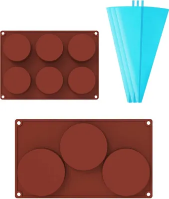 Produktbild von 2 Stück Silikonformen 3 Stück Spritzbeutel für die Schokoladenherstellung, Silikonformen für Kuchen, Gelee, Pudding, handgemachte Seife, runde Form