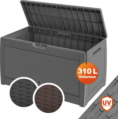 Image de Coffre de Rangement Gris Malle 310 litres Stockage Coussins avec roulettes Extérieur Jardin