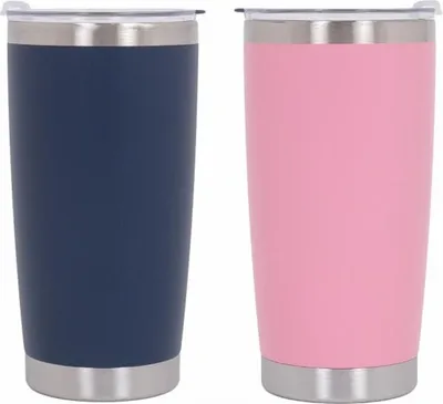 Obrázok produktu pre 2x Termoska z nehrdzavejúcej ocele SS304 Izolovaný hrnček s viečkom s dvojitou stenou, 590 ml Hrnček ružovo modrý.