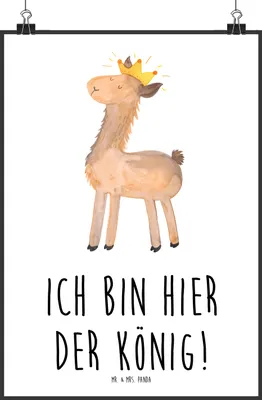 Produktbild von Mr. & Mrs. Panda Bild Lama König DIN A2 - Weiß - Geschenk, Kunstdruck, drucke, Abi, Lamas, Plakat, Wanddeko, Wandbild, Freundin, Mama