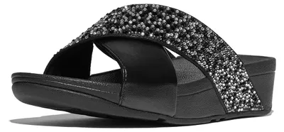 Zdjęcie produktu dla FitFlop Lulu Crystal-Mix Metallic Cross Slides All Black Größe EU 38