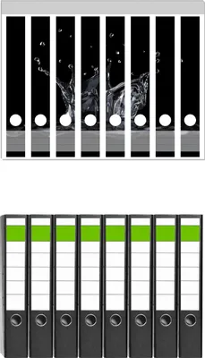 Produktbild von Wallario 8 Stück schmale Ordner inkl. Klebeetiketten mit Motive Aufspritzendes Wasser -  Set mit Rückenschildern / Ordnerrücken Stickern