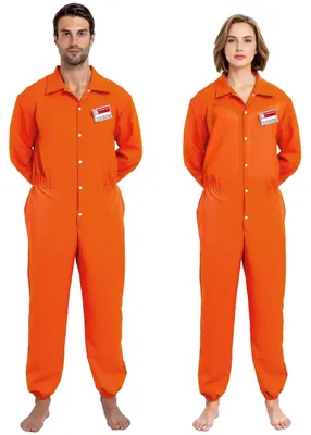 Produktbild von Spooktacular Creations Herren Gefangener Kostüm, Insasse Jailbird Sträfling Orange Overall mit Namensschild (Medium, Orange)