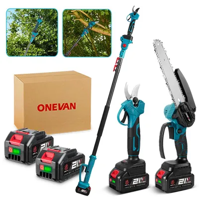 Produktbild von Akku-Hochentaster 3-in-1,Satz Bürstenloser Motor 8 Zoll Teleskop Kettensäge,30mm Elektrisch Gartenschere,mit 2x Akkus, 2 m Teleskopstange