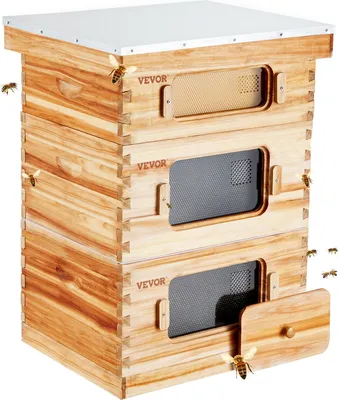 Imagen del producto de Colmena Bienenstock, modelo Zander, para 30 cuadros, fabricada con madera de cedro recubierta de cera de abejas, incluye 2 cuerpos inferiores profundos y 1 cuerpo intermedio. Set de colmena Langstroth, con ventanas de acrílico transparente y bases