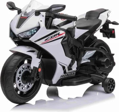 Produktbild von Kinder-Elektromotorrad HONDA CBR 1000RR, lizenziert, 12V-Batterie, Kunstledersitz, Kunststoffräder, 30W-Motor, LED-Beleuchtung, solider Rahmen, Hilfsräder, weiß