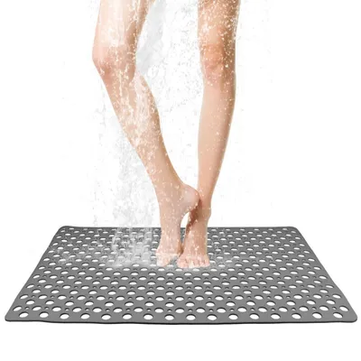 Obrázok produktu pre Protisklzová podložka pod sprchu, 60 x 90 cm, sivá, vyrobená z TPE, s prísavkami a odtokovými otvormi