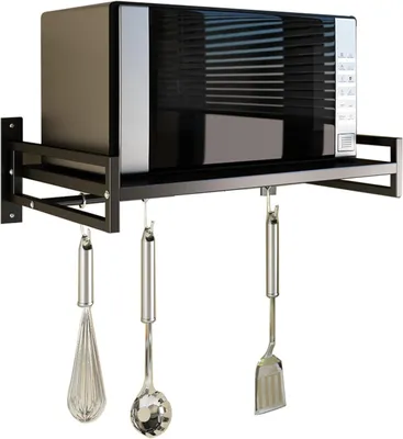 Produktbild von Geschirrkorb ABCOOL Wandmontiertes Mikrowellenregal für die Küche zu Hause, Küchenspülenhalter Kohlenstoffstahl mit Hakenschiene und 3 verschiebbaren H