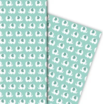 Produktbild von Herziges Elefanten Geschenkpapier nicht nur für Babys, grün - G5146, 32 x 48cm