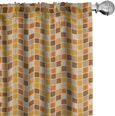 Produktbild von ABAKUHAUS Gelb Braun Vorhänge, Gardinen, Traditionelle Quadrate mit Verzierungen, 2 Stück 75 x 245 cm, Camel Mehrfarbig