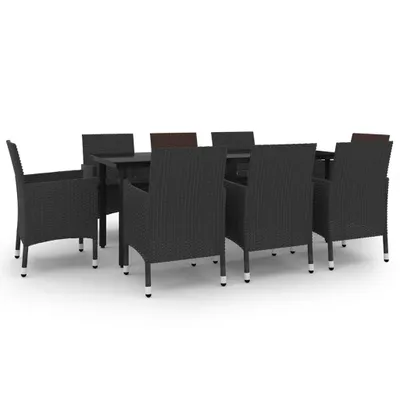 Image de vidaXL Salon de jardin 9 pièces avec coussins Poly rotin et verre