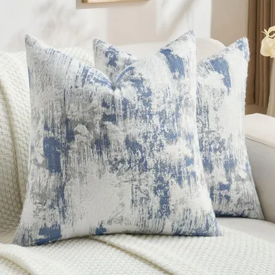 Productafbeelding van Kussensloop, 45x45 cm, kunstzijde, blauw-wit, set van 2