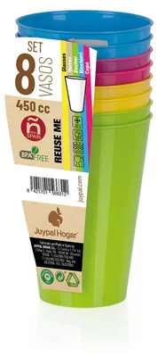 Produktbild von Juypal Trinkbecher - 8x - Kunststoff - 450 ml - wiederverwendbar