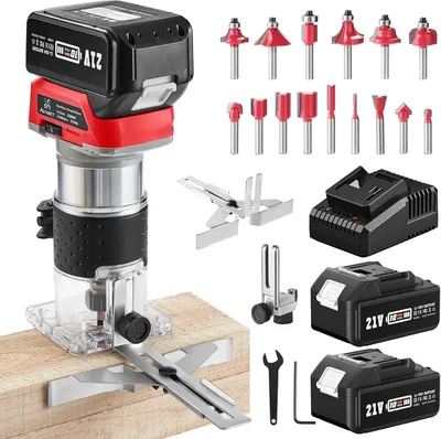 Produktbild von Akku-Kantenfräser - Holzfräser - 6 Geschwindigkeitsstufen - 35000 U/min - Bürstenloser Motor - 250 W - 2 x 4 Ah Akkus
