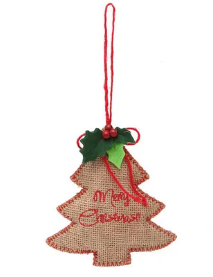 Immagine prodotto di Albero di Natale in juta, decorazione per alberi, color marrone, verde e rosso, 13 cm