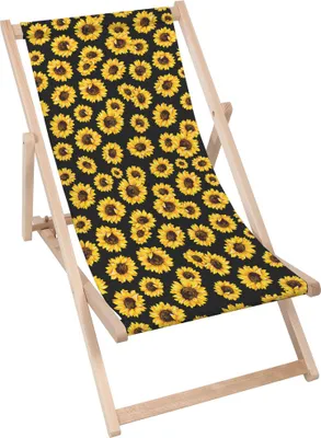 Produktbild von Dreamroots Liegestuhl klappbar Holz, Buchenholz bis zu 130kg,Sonnenliege klappbar mit 3-stufiger Neigungsregulierung der Rückenlehne, Sunflowers Black