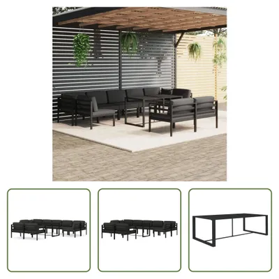 Image de The Living Store 10-pièces salon de jardin avec coussins en aluminium anthracite