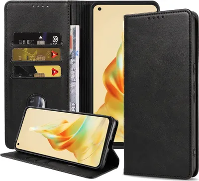 Produktbild von Smartphonica Handytasche geeignet für Oppo Reno 8T 4G Kunstlederhülle mit Magnetverschluss und Kartenhalter Buchhülle mit Klappe - Schwarz