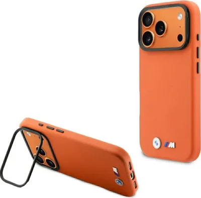 Produktbild von BMW case passend für IPHONE 17 Pro kompatibel mit MagSafe BMHMP17L25PFWKCKO (PU W/ Metal Logo) orange