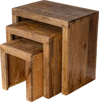 Produktbild von 3er Set Beistelltisch Mango Holz Braun Natur Massiv Couchtisch Sofatisch Ablage