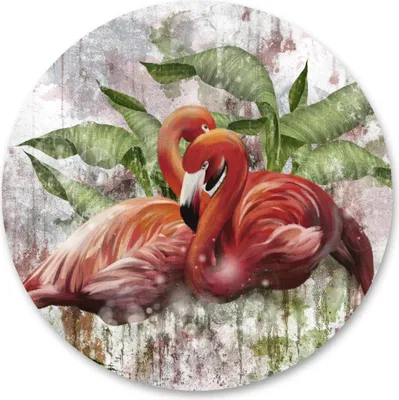 Produktbild von Sticker Kreis FLAMINGOS Blätter Beton Natur Modern Wanddeko Aufkleber für Wohnzimmer Schlafzimmer 100 cm x 100 cm