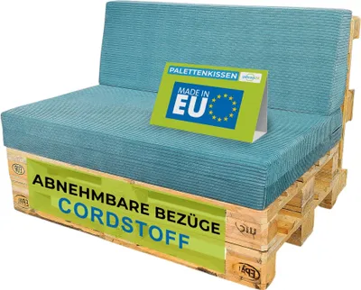 Zdjęcie produktu dla Pillows24 – Poduszki na meble paletowe Zestaw poduszek na palety z tkaniny sztruksowej, 120x80, Siedzisko i oparcie na europalety | Kolor Jasnoniebieski