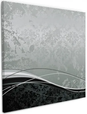 Produktbild von Wallario Premium Leinwandbild Grau-schwarze Schnörkelei mit Wellen in Größe 50 x 50 cm
