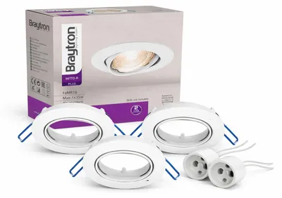 Produktbild von Braytron 3er Set Einbaustrahler weiß GU10 – Einbaurahmen Rund für LED Spots, inkl. GU10 Fassung, 30° schwenkbar, Deckenspot Einbauleuchte Ø68 mm