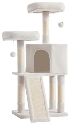 Image de Feandrea, griffoir pour chat, petit modèle, avec panneau à griffer, plateformes, 115 cm – Crème