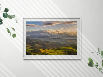 Produktbild von Pieniny-Hochgipfel– Wandbild mit Rahmen – Gerahmtes Bild  – Wanddekoration – 100x70 cm –  Weiß Rahmen