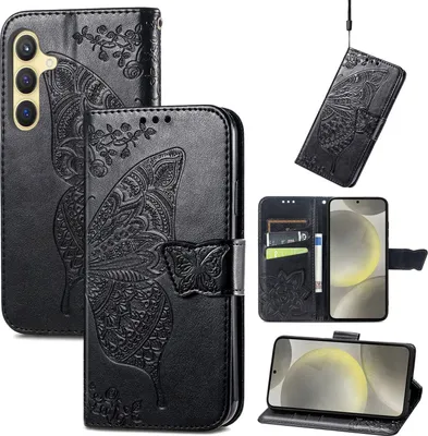 Produktbild von Für Samsung Galaxy A56 / A36 Kunstleder Wallet Handy Tasche Schmetterling Design Hülle Etuis Schwarz