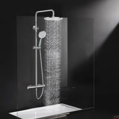 Duschsystem mit Thermostat, 25 cm Regendusche, Chrom, höhenverstellbar