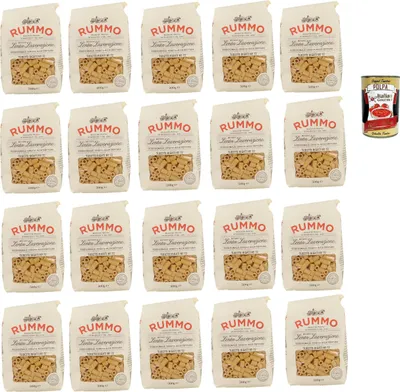 Produktbild von Rummo Tubetti rigati n° 72 Pasta Lenta Lavorazione Teigwaren aus Hartweizengrieß Bronze-Zeichnung 20x 500g + Italian Gourmet polpa 400g