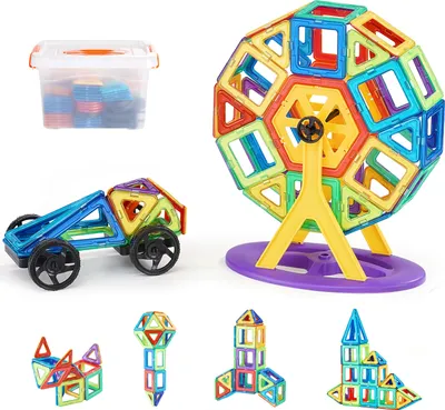 Immagine prodotto di VEVOR blocchi di costruzione magnetici, set di costruzioni magnetiche da 123 pezzi giocattolo STEM educativo di costruzione impilabile, per bambini dai 3 anni in su