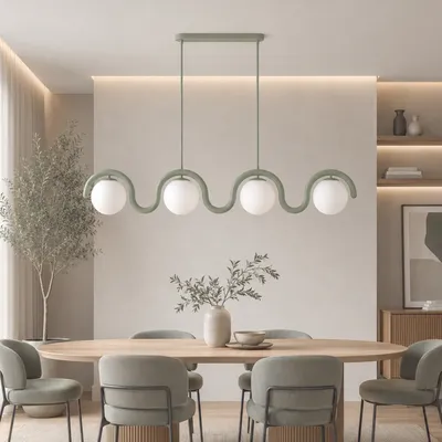 Image de Opviq, suspension moderne, vert menthe, diamètre 15 cm, 4 douilles E27, corps en métal, dimensions 110 x 17 x 70 cm